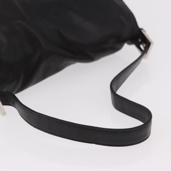 FENDI Mamma Baguette Shoulder Bag Leather Black Silver Auth 184726SAV