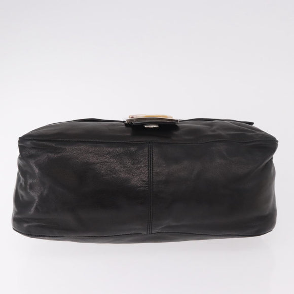FENDI Mamma Baguette Shoulder Bag Leather Black Silver Auth 184726SAV