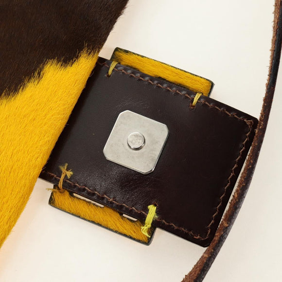 FENDI Mamma Baguette Shoulder Bag Harako leather Yellow Silver Auth 184727SAV