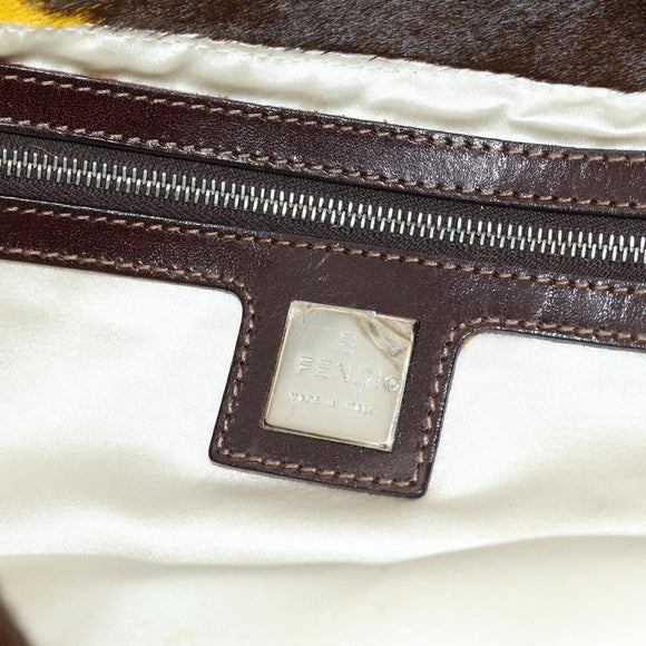 FENDI Mamma Baguette Shoulder Bag Harako leather Yellow Silver Auth 184727SAV