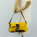FENDI Mamma Baguette Shoulder Bag Harako leather Yellow Silver Auth 184727SAV-27