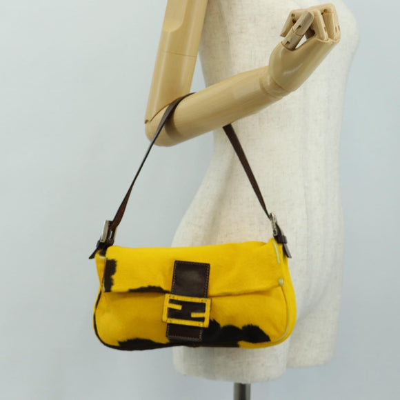 FENDI Mamma Baguette Shoulder Bag Harako leather Yellow Silver Auth 184727SAV