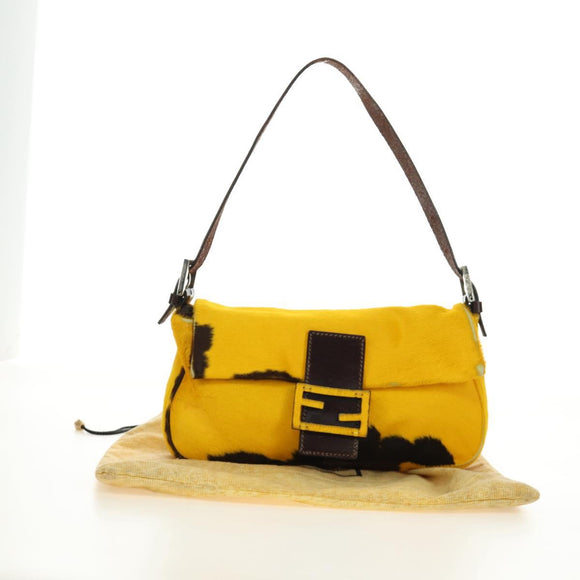 FENDI Mamma Baguette Shoulder Bag Harako leather Yellow Silver Auth 184727SAV