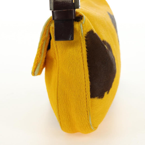 FENDI Mamma Baguette Shoulder Bag Harako leather Yellow Silver Auth 184727SAV