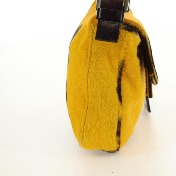 FENDI Mamma Baguette Shoulder Bag Harako leather Yellow Silver Auth 184727SAV