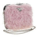 PRADA Chain Shoulder Bag Fur Pink Silver Auth 184728SAM-1