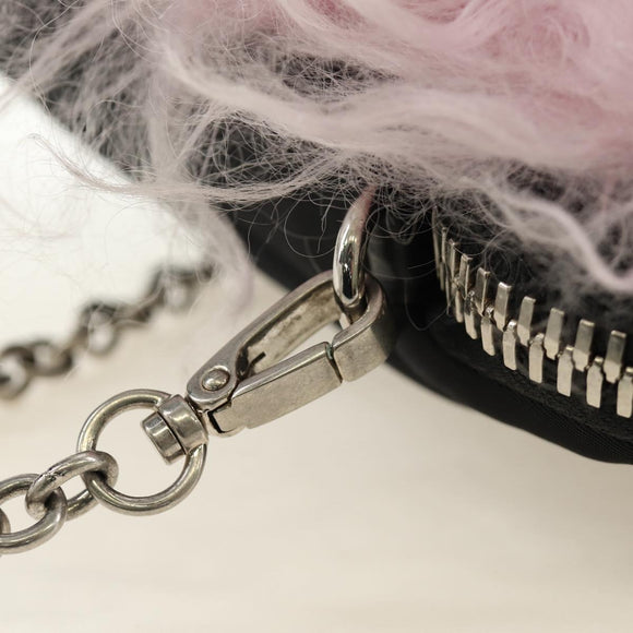 PRADA Chain Shoulder Bag Fur Pink Silver Auth 184728SAM