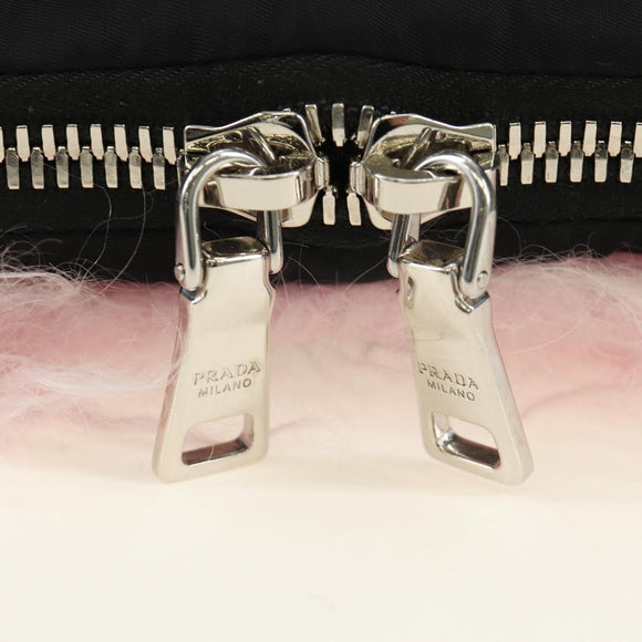 PRADA Chain Shoulder Bag Fur Pink Silver Auth 184728SAM