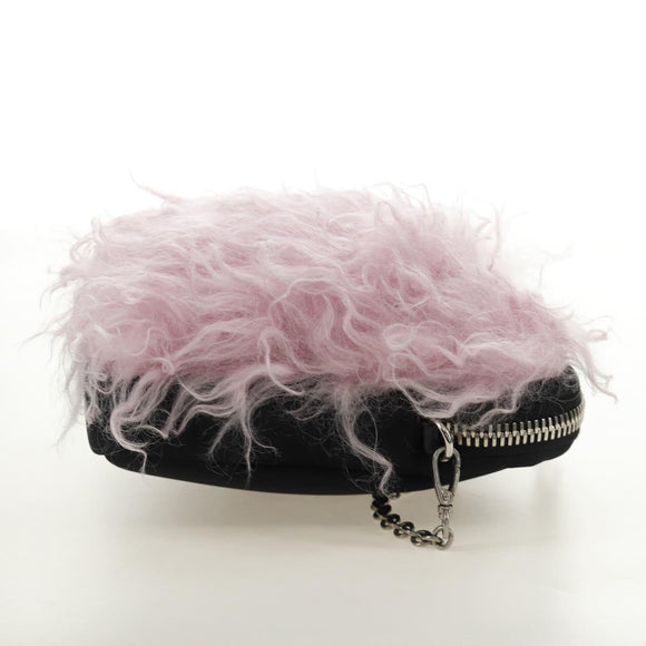 PRADA Chain Shoulder Bag Fur Pink Silver Auth 184728SAM