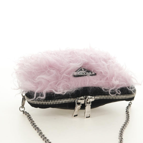 PRADA Chain Shoulder Bag Fur Pink Silver Auth 184728SAM