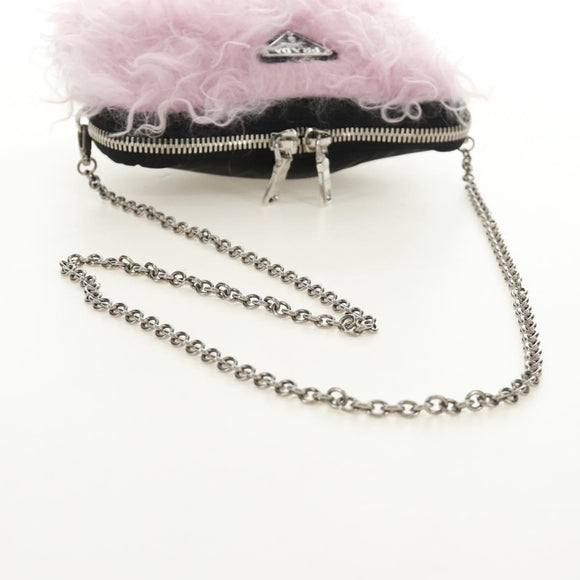 PRADA Chain Shoulder Bag Fur Pink Silver Auth 184728SAM