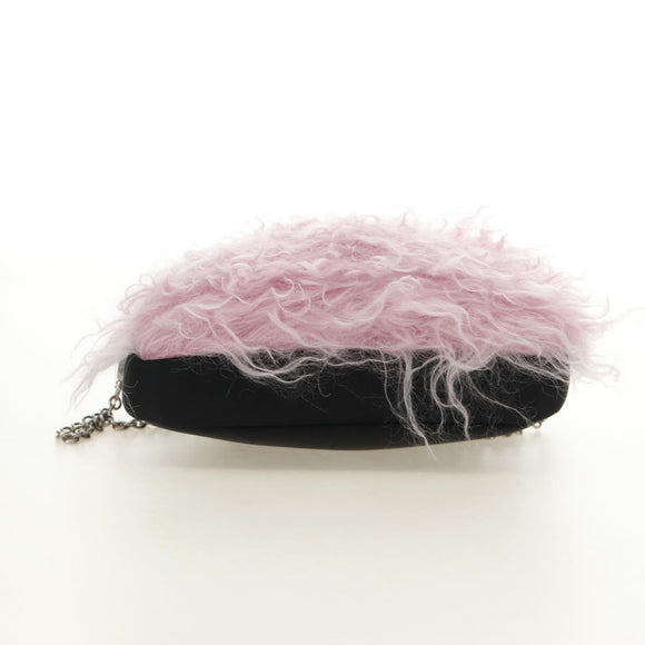 PRADA Chain Shoulder Bag Fur Pink Silver Auth 184728SAM