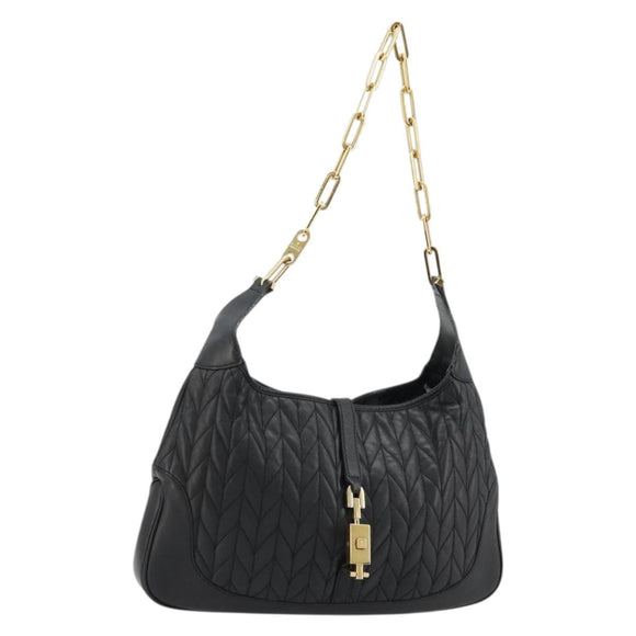 GUCCI Jackie Shoulder Bag Leather Black Gold 001 4015 Auth 184729V