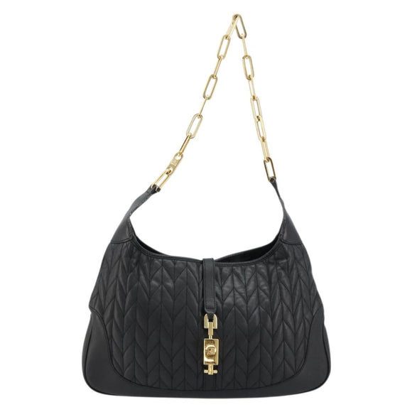GUCCI Jackie Shoulder Bag Leather Black Gold 001 4015 Auth 184729V