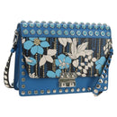 PRADA Shoulder Bag Leather Blue Silver Auth 184732M-1