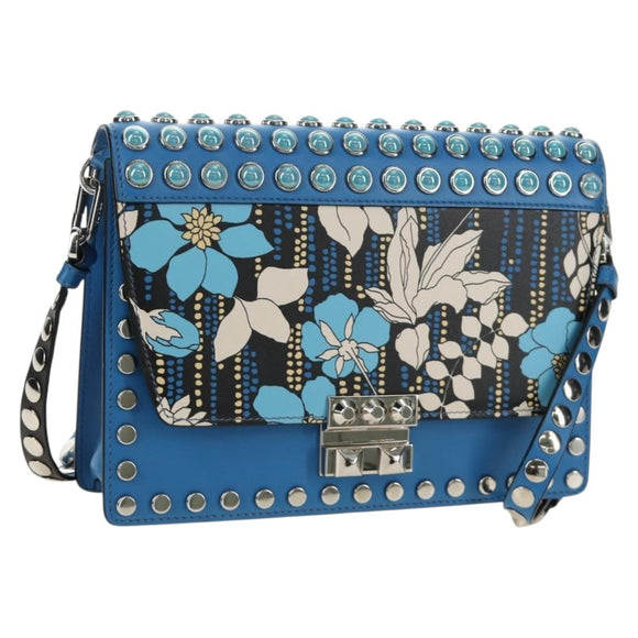 PRADA Shoulder Bag Leather Blue Silver Auth 184732M