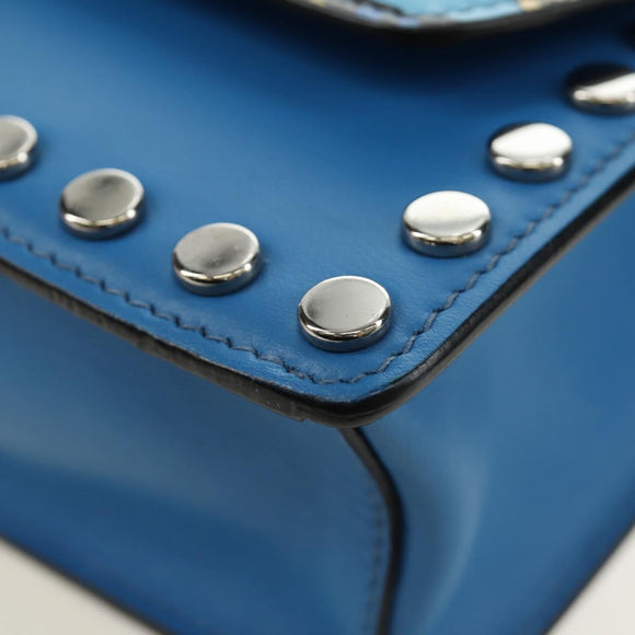 PRADA Shoulder Bag Leather Blue Silver Auth 184732M