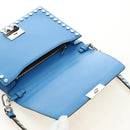 PRADA Shoulder Bag Leather Blue Silver Auth 184732M-22