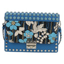 PRADA Shoulder Bag Leather Blue Silver Auth 184732M-13