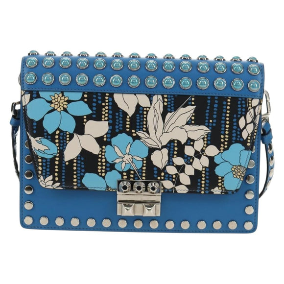 PRADA Shoulder Bag Leather Blue Silver Auth 184732M