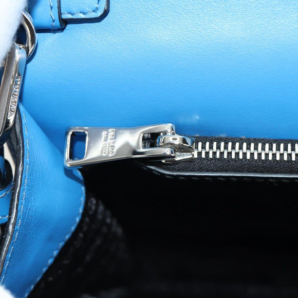 PRADA Shoulder Bag Leather Blue Silver Auth 184732M