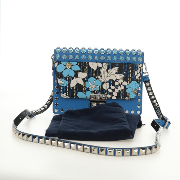 PRADA Shoulder Bag Leather Blue Silver Auth 184732M