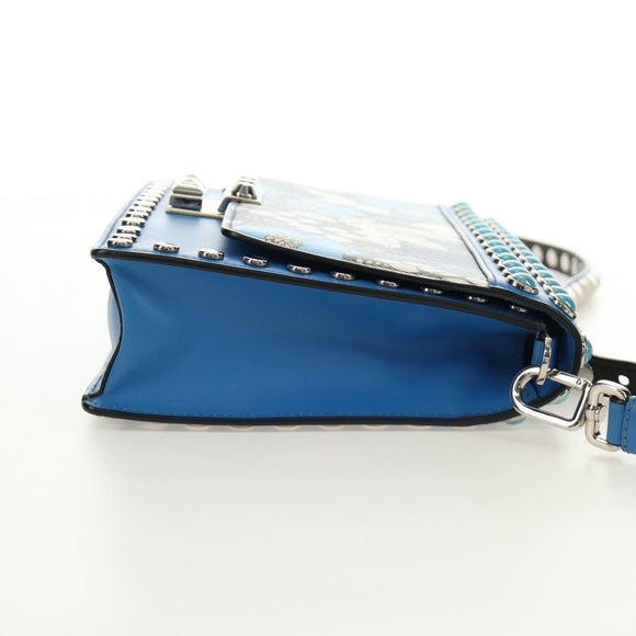 PRADA Shoulder Bag Leather Blue Silver Auth 184732M