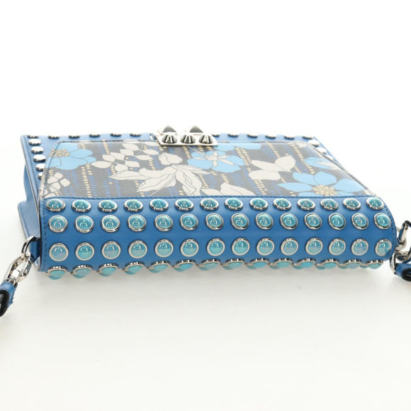 PRADA Shoulder Bag Leather Blue Silver Auth 184732M