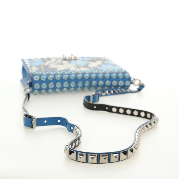 PRADA Shoulder Bag Leather Blue Silver Auth 184732M