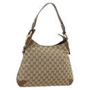 GUCCI GG Canvas Horsebit Shoulder Bag Beige Gold 145826 Auth 184733A-1