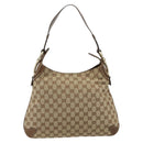 GUCCI GG Canvas Horsebit Shoulder Bag Beige Gold 145826 Auth 184733A-13