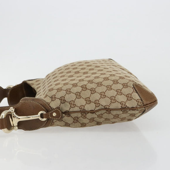 GUCCI GG Canvas Horsebit Shoulder Bag Beige Gold 145826 Auth 184733A