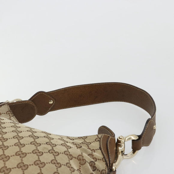 GUCCI GG Canvas Horsebit Shoulder Bag Beige Gold 145826 Auth 184733A