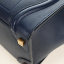 CELINE Luggage Micro Shopper Hand Bag Leather Navy Gold Auth 184734V-11