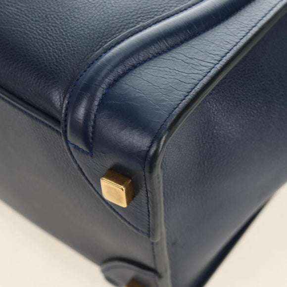 CELINE Luggage Micro Shopper Hand Bag Leather Navy Gold Auth 184734V