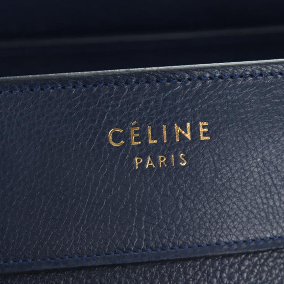 CELINE Luggage Micro Shopper Hand Bag Leather Navy Gold Auth 184734V