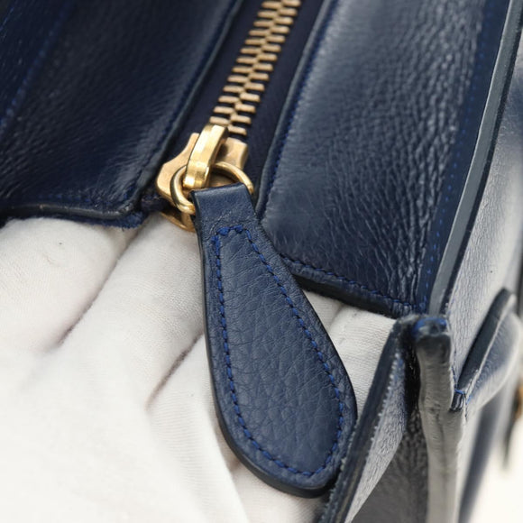 CELINE Luggage Micro Shopper Hand Bag Leather Navy Gold Auth 184734V