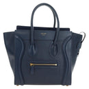 CELINE Luggage Micro Shopper Hand Bag Leather Navy Gold Auth 184734V-2