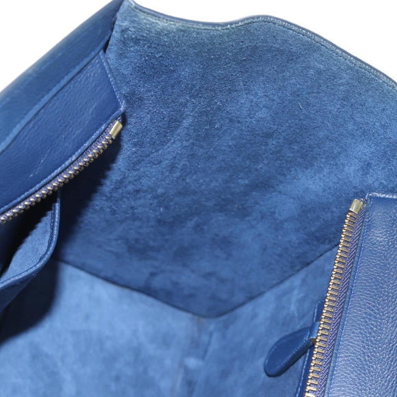 CELINE Luggage Micro Shopper Hand Bag Leather Navy Gold Auth 184734V