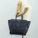 CELINE Luggage Micro Shopper Hand Bag Leather Navy Gold Auth 184734V-25