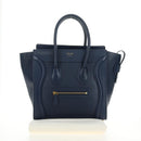 CELINE Luggage Micro Shopper Hand Bag Leather Navy Gold Auth 184734V-26