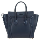 CELINE Luggage Micro Shopper Hand Bag Leather Navy Gold Auth 184734V-3