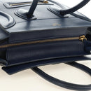 CELINE Luggage Micro Shopper Hand Bag Leather Navy Gold Auth 184734V-6