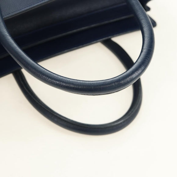 CELINE Luggage Micro Shopper Hand Bag Leather Navy Gold Auth 184734V
