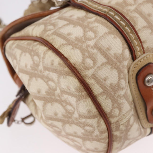 Christian Dior Trotter Canvas Romantic Chain Hand Bag Ivory Silver Auth 184735A
