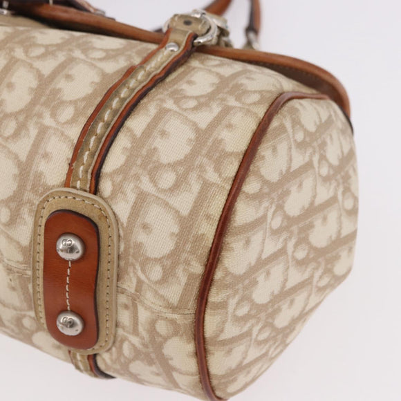 Christian Dior Trotter Canvas Romantic Chain Hand Bag Ivory Silver Auth 184735A