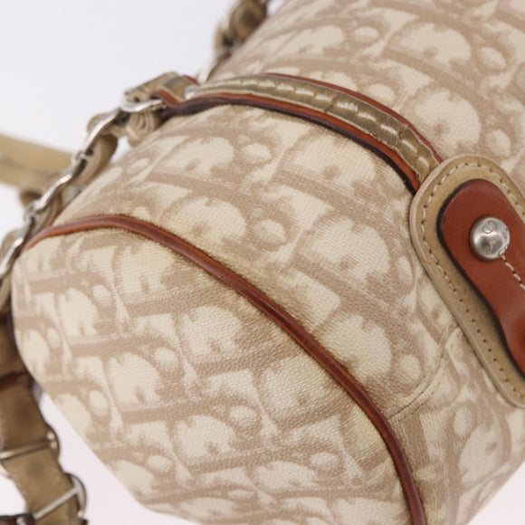 Christian Dior Trotter Canvas Romantic Chain Hand Bag Ivory Silver Auth 184735A