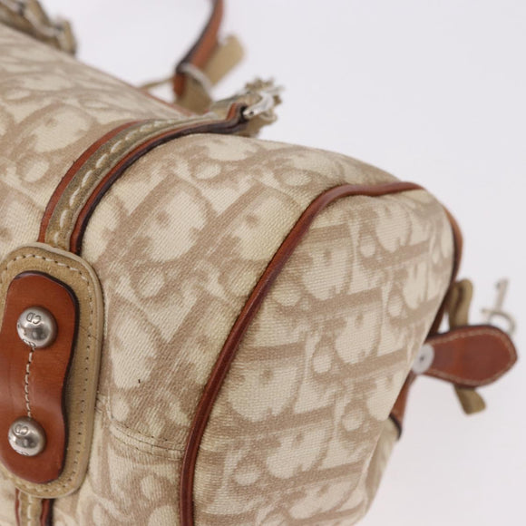Christian Dior Trotter Canvas Romantic Chain Hand Bag Ivory Silver Auth 184735A