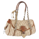 Christian Dior Trotter Canvas Romantic Chain Hand Bag Ivory Silver Auth 184735A-1