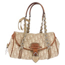 Christian Dior Trotter Canvas Romantic Chain Hand Bag Ivory Silver Auth 184735A-13